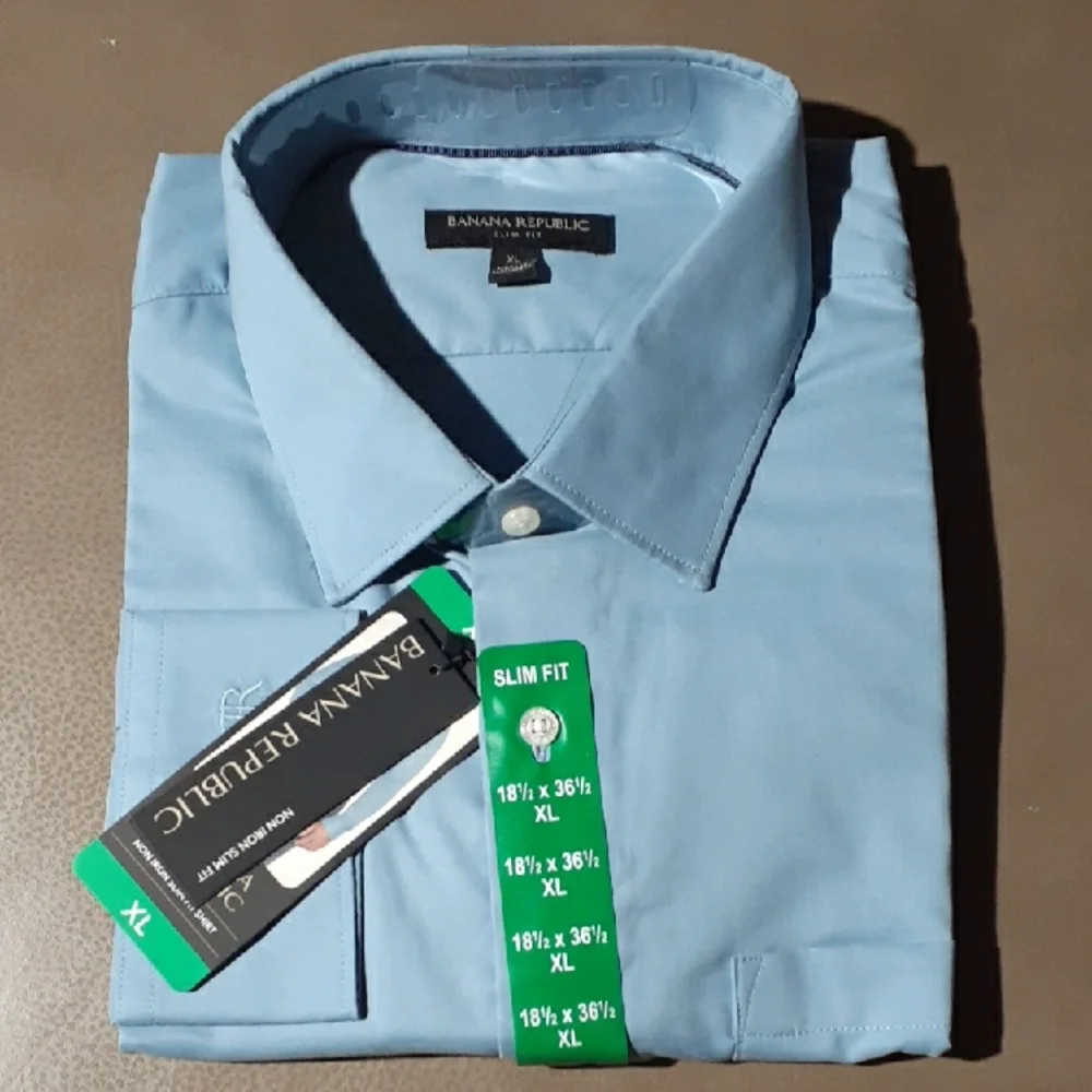 NWT Banana Republic Men's Slim Fit Long Sleeve Button Down Blue Shirt - Large,XL - Picture 1 of 5